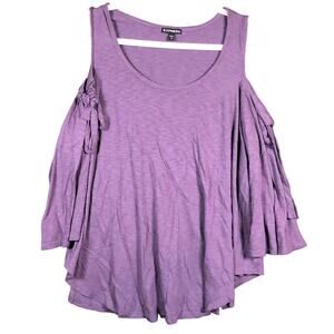 Express Women Blouse Purple Cold Shoulder Scoop Neck Peasant Stretch Large